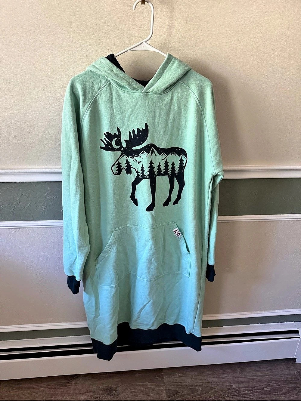 Lazy One Mountain Moose Sleep Hoodie Green & Black Small/Medium